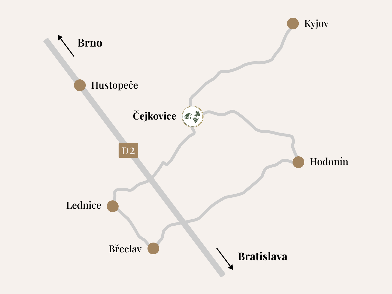 Mapa Čejkovice a okolí